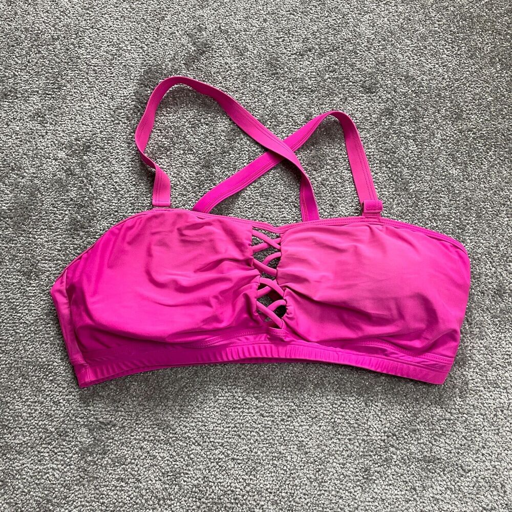 Unbranded Swimwear Bikini Top Womens 20W Pink Bandeau Removable Strap Beach